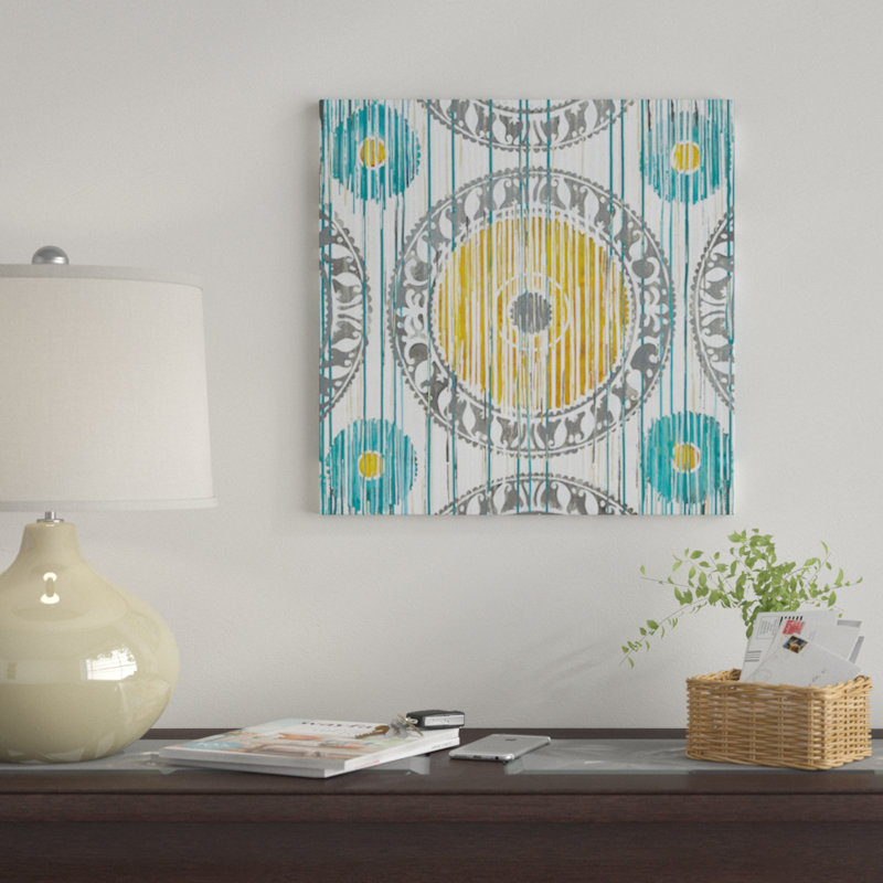 « spring ikat », reproduction d’impression sur toile, H 18 po x l 18 po x P 1,5 po, Pas de tapis, Toile tendue