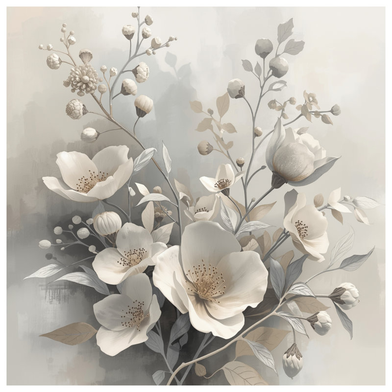 Tapis de bain fleurs blanches et beiges, L 24 po x L 17 po