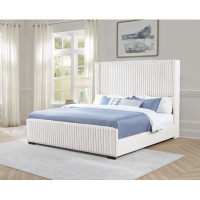 65-inch Upholstered Wingback Bed Cream