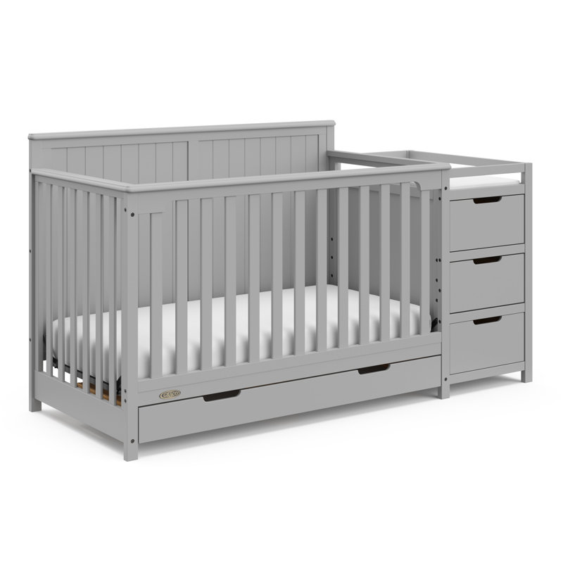 Lit de bébé convertible et table à langer avec rangement Hadley 5-en-1, Blanc, Lit de bébé + matelas + protecteur