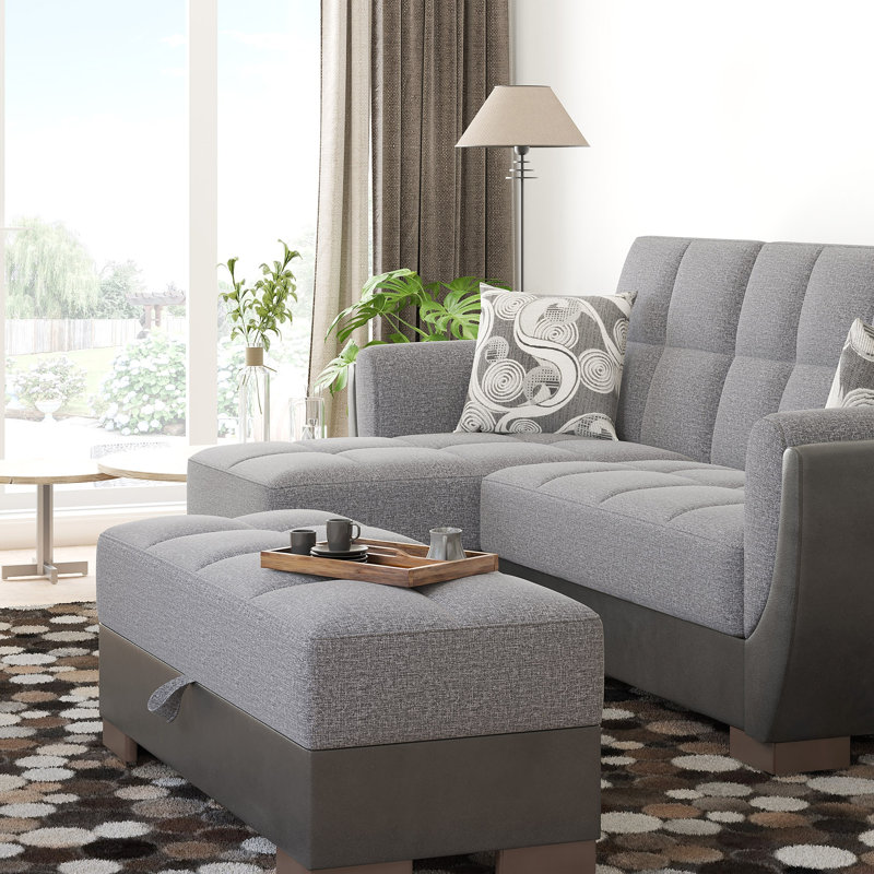 Repose-pieds avec rangement en polyester Primenest Skyhaven, Gris chenille