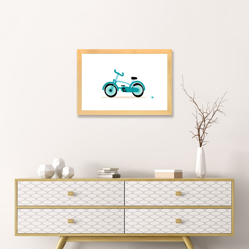 Vélo - imprimé, Papier avec cadre beige, Blanc, H 16 po x l 24 po x P 1 po