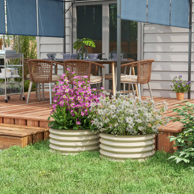 Galvanized Raised Garden Bed Pair, Creamy White. Outdoor Planters. Simple Assembly Steps. Encourage Flower, Herb, Veggie Thriving. Strong Steel, 23.5" X 11.76" H Of 2, Planters For Plants.