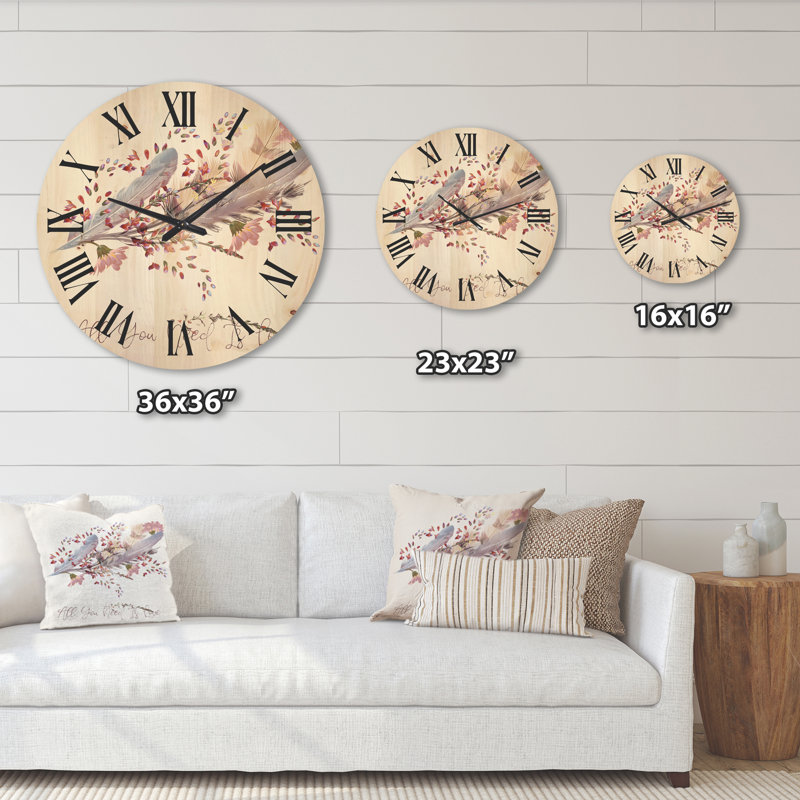 Horloge murale en bois Feathers and Bird All You Need Is Love, Moyenne