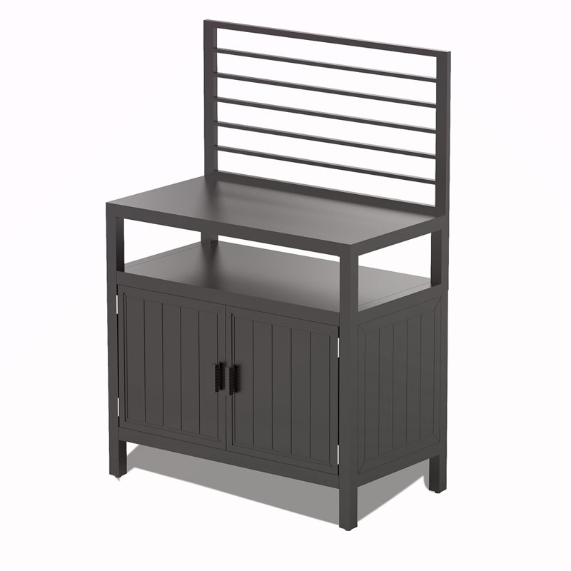 Outdoor Kitchen Island With Storage, Aluminum Kitchen Storage Island With Wall Hanging, Freestanding Grill Storage Cabinet With Protective Cover For BBQ, Deck, Patio, Backyard