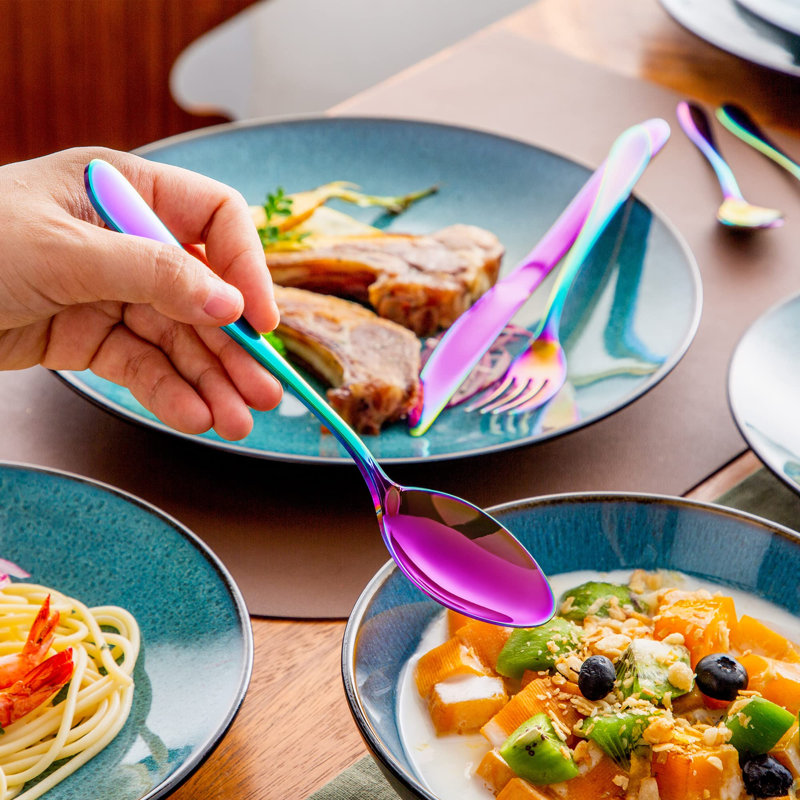 Cutlery Set 60 Piece, Rainbow Cutlery Set For 12 People, Mirror Polished Silverware Flatware Set Includes Forks Spoons Knives, Tableware Set Perfect For Daily Use/Christmas