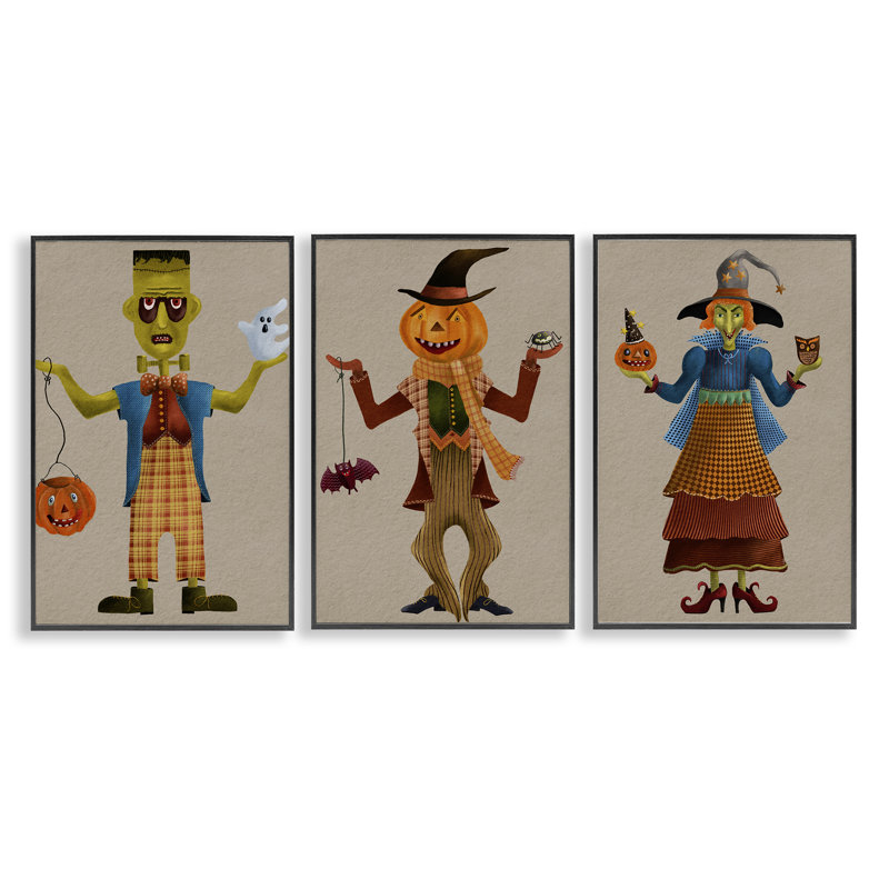  «Fun Halloween Friends», ensemble de 3 giclées par Regina Moore, H 18 po x l 12 po, Giclée encadrée noir minuit