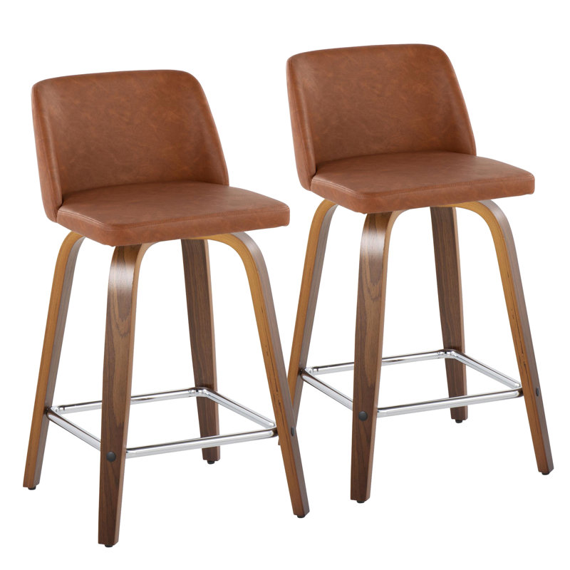 Lakyia Swivel Upholstered Counter Stool, Walnut/Chrome