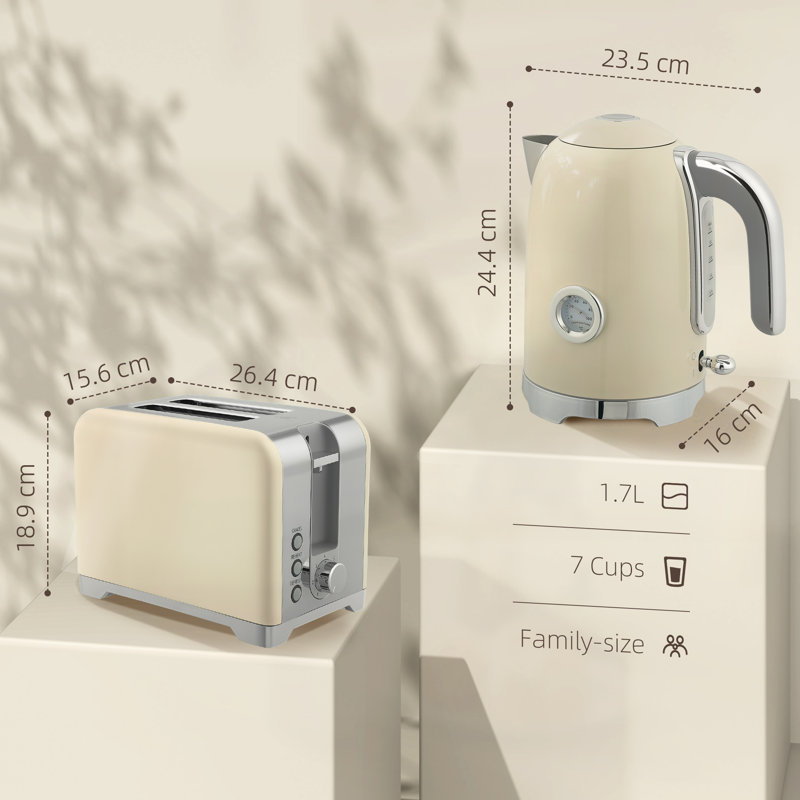 Kettle and Toaster Set, Cream/Silver