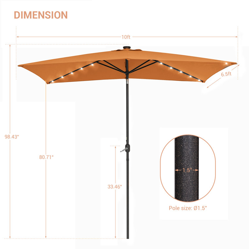 Parasol de marché rectangulaire 10 pi x 6,5 pi Lunsford, Orange
