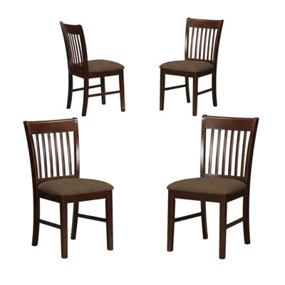 Set of 4 Modern Dining Chairs with Linen Upholstered Seats, Mahogany Finish