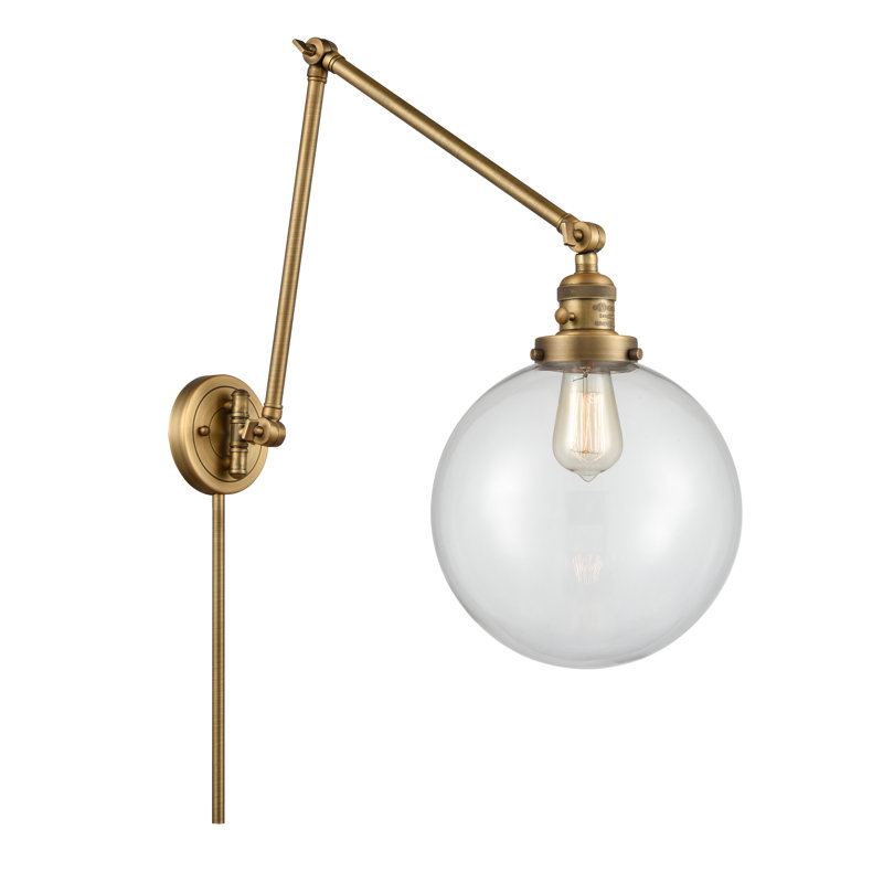 Bras pivotant à intensité variable à 1 lumière Maxwell, Transparent, Laiton brossé, H 32 po x l 10 po x P 32 po