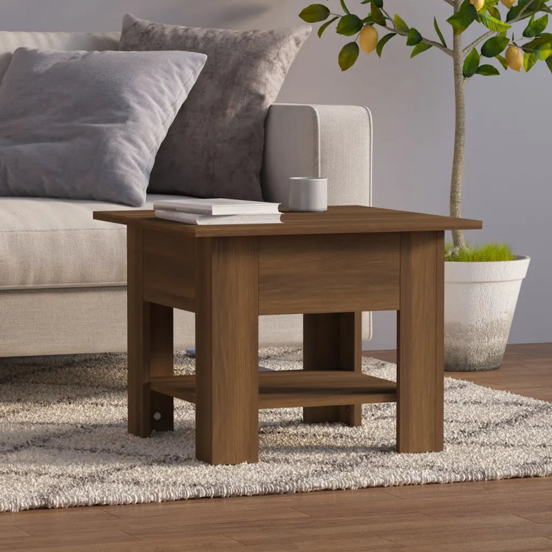 Glass End Table with Storage, 21.7"x21.7"x16.5", Brown oak