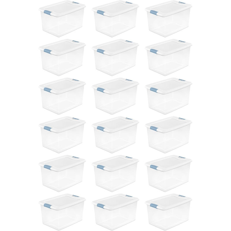6-Pack Stackable Storage Bin with Lid, Clear Plastic Design, 64 Quart