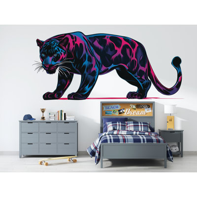 Décalcomanie murale panthère noire, néon, animaux, art mural moderne, décoration de la jungle, grand vinyle autocollant, décoration de chambre à coucher, 200 g