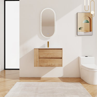 Meuble-lavabo mural avec lavabo en céramique et tiroirs à fermeture en douceur pour une fonctionnalité améliorée