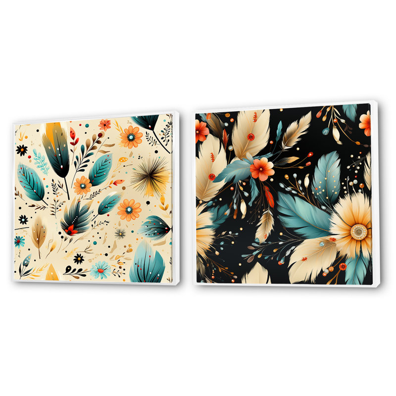 Maud - Ensemble de 2 collages carrés botaniques abstraits, Cadre flottant blanc, H 30 po x l 61 po