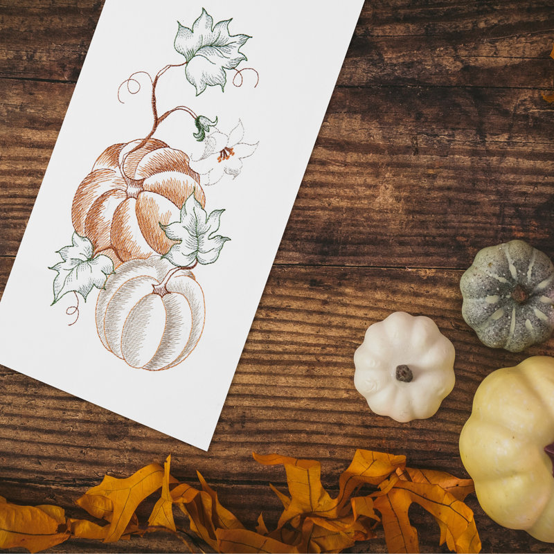 Pumpkins on Vine Harvest Fall Autumn Kitchen Dishtowel