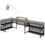 Bureau en forme de U avec prises de courant et support à bande et moniteur à DEL, bureau en forme de L avec tablette de rangement, bureau de jeu pour bureau personnel