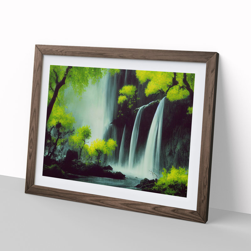 Joyous Waterfall - Single Picture Frame Print, 46cm H x 64cm W x 2cm D, Walnut
