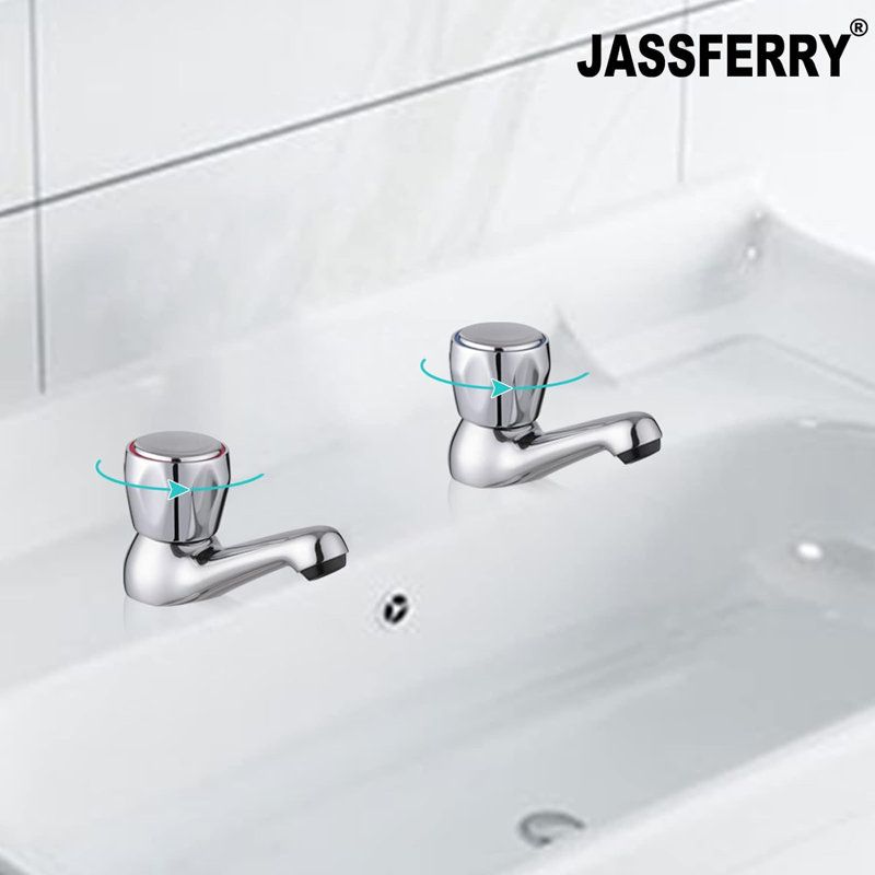 1/2" Pair of Basin Taps Knob Handle Bathroom Sink Tap Hot & Cold Faucet Chrome Polished