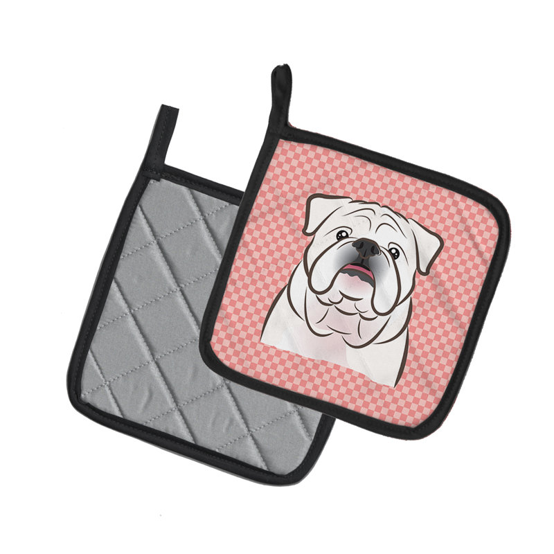 Caroline's Treasures Checkerboard Checkered Polyester Potholder Set, Pink / Cream