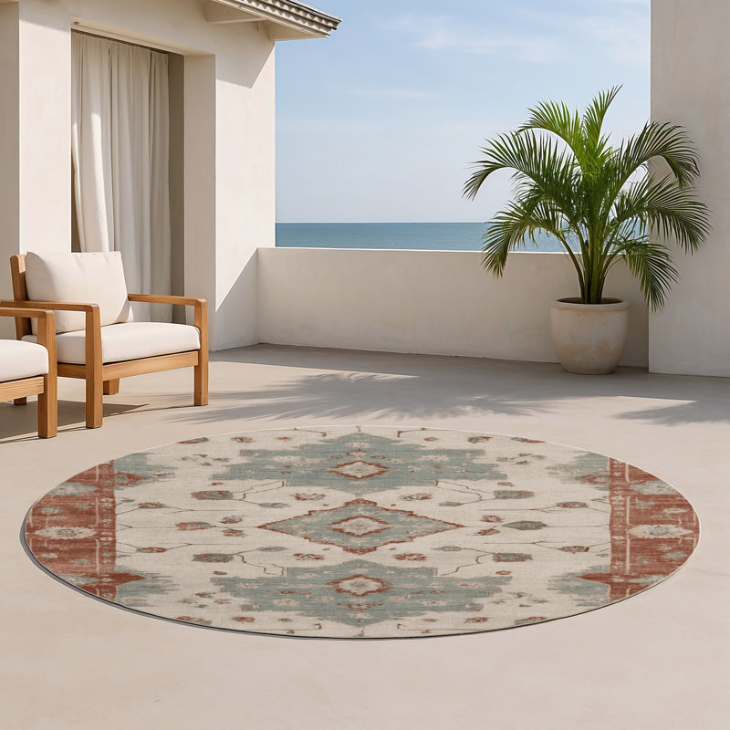 Tapis d'intérieur et d'extérieur surteint beige, Rond 5 pi