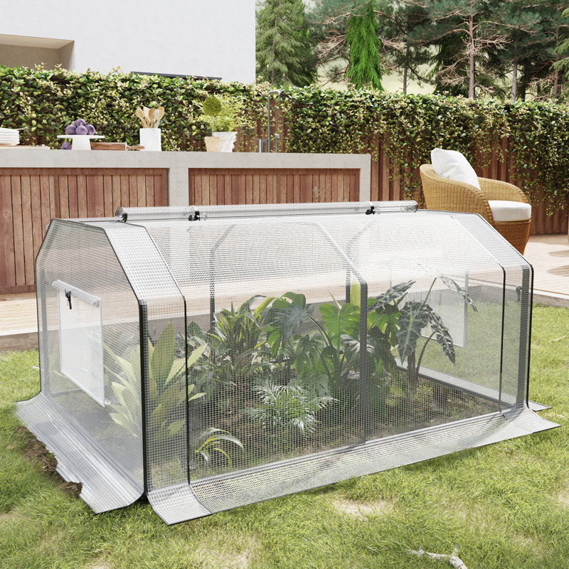 Mini Greenhouse with double Roll-Up Zippered Doors, PE Cover, 3' H x 4' W x 3' D