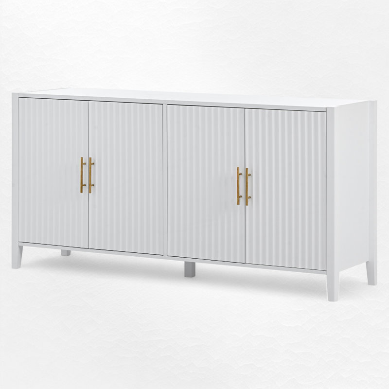 63" White Fluted Modern Sideboard with Gold Handles
