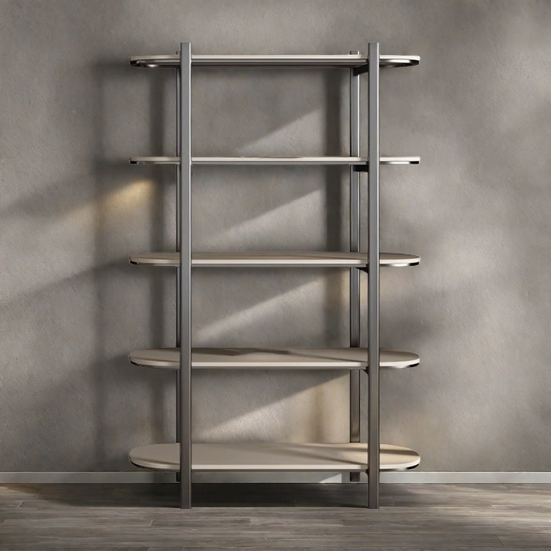 A bookcase with artistic and practical charm, Beige/Gray, (5 Shelves) 78.7"H x 31.4"W x 15.7"D