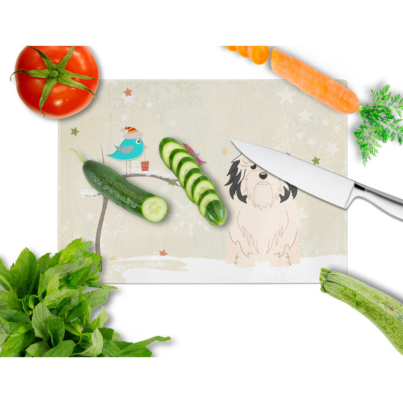 Caroline's Treasures Christmas Presents Glass Lowchen Cutting Board