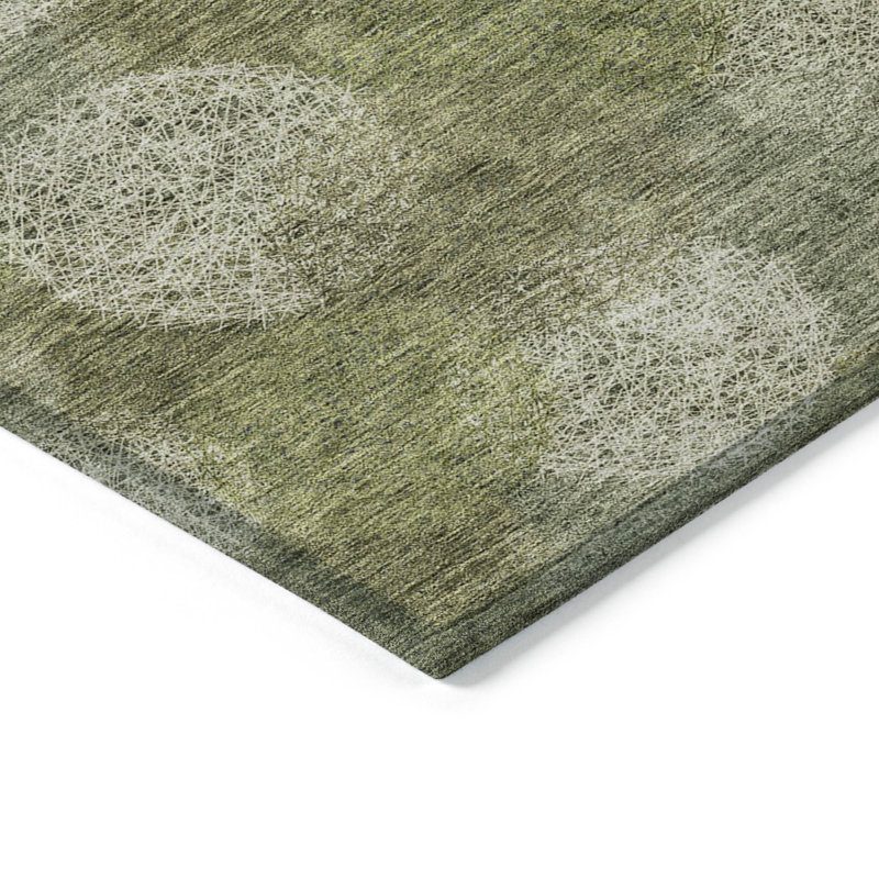 3' X 5' Green Ivory And Sage Polka Dot Washable Indoor Outdoor Area Rug