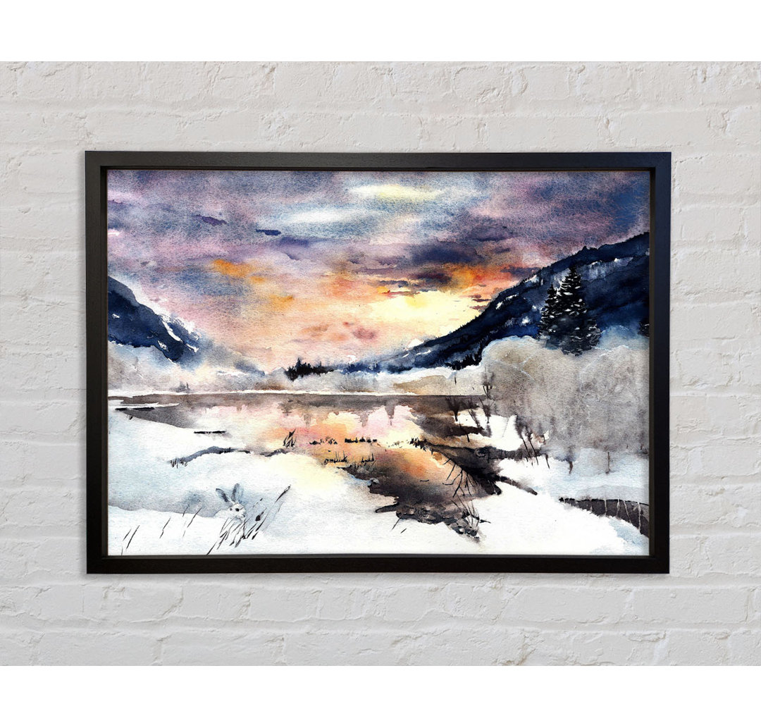 Winter At The Sunset Lake - Einzelbildrahmen Kunstdrucke auf Leinwand