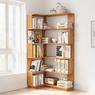Étagère de rangement à 5 niveaux en L en MDF autoportante pour le salon, la chambre à coucher et le bureau à domicile