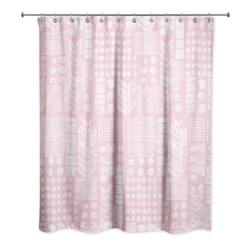 Rideau de douche simple à motif géométrique Trivette, Rose / blanc