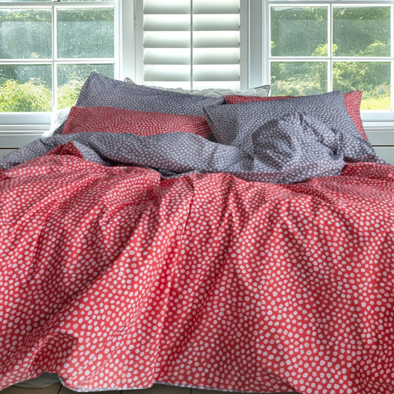 Cotton Duvet Cover with Pillowcases, Orange, Double - 2 Standard Pillowcases, Polka Dots