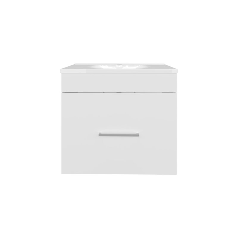 Meuble-lavabo à une porte Hatta, deux tiroirs et tablette ouverte, quincaillerie incluse, blanc, Blanc