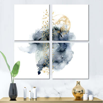 Minimalistic Landscape Of Mountains With Moon - Modern Canvas Wall Art Print 4 Piece Set -  Everly Quinn, 010BBD02872A4929A078A966A816FA41