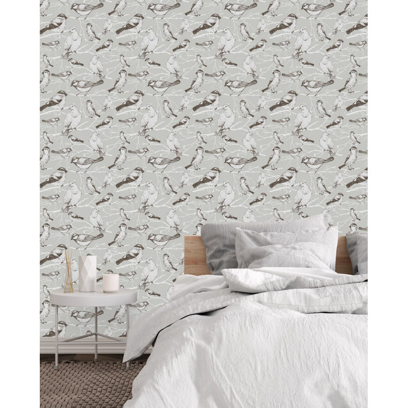 Birds On Grey Wallpaper Tile