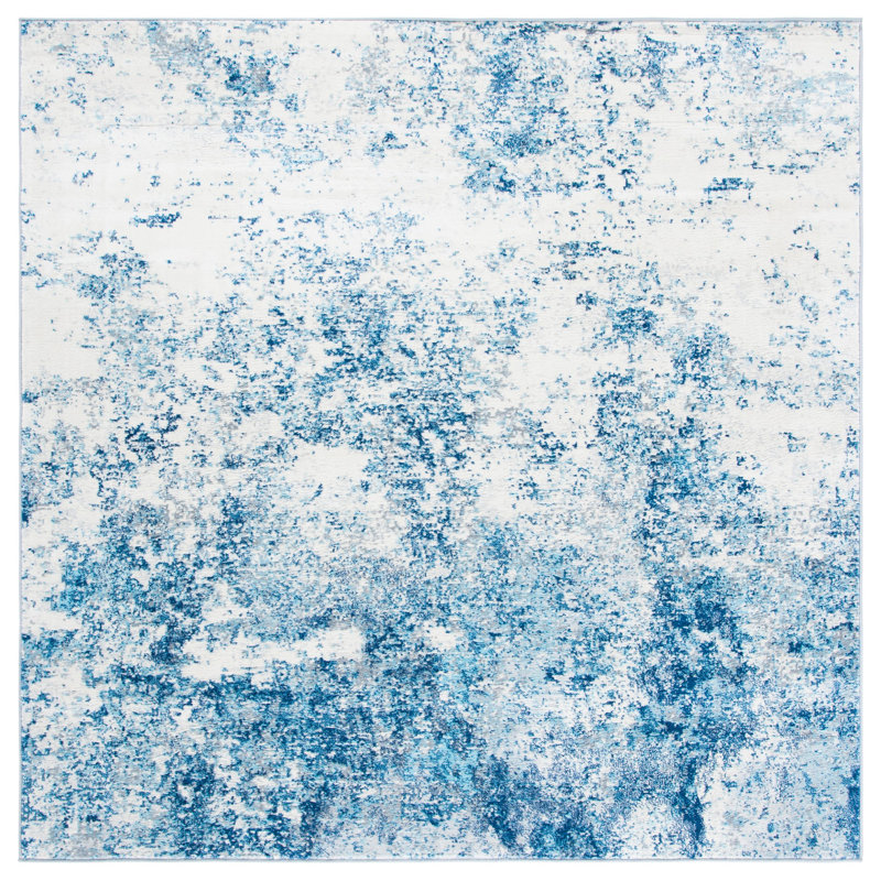 N'Keal Performance Abstract Rug, Square 3', Navy/Ivory