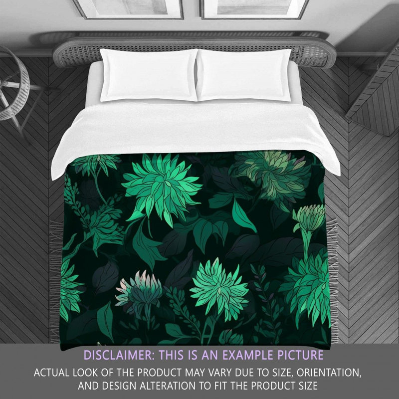 Machine Printed Comforter, Twin Extra Long Comforter, Black/Green Floral