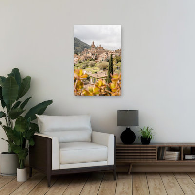 Historic Hillside Village Rustic Traditional Abstract Architecture Landscape Wall Art Print 1 Piece Wrapped Canvas Wall Art