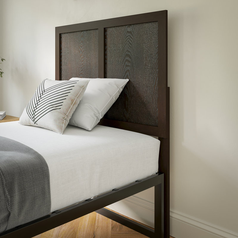 Raima Paneled Solid Wood Adjustable Headboard for Universal Metal Bed Frames, Dark Brown, Twin