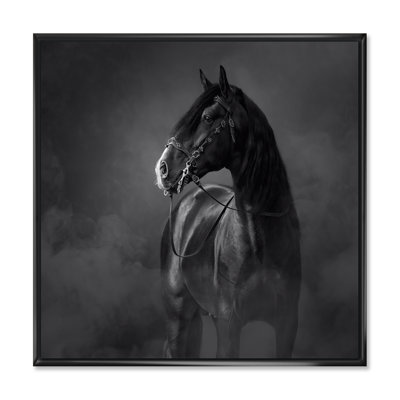 Portrait d'un cheval andalou noir - reproduction d'art sur toile traditionnelle