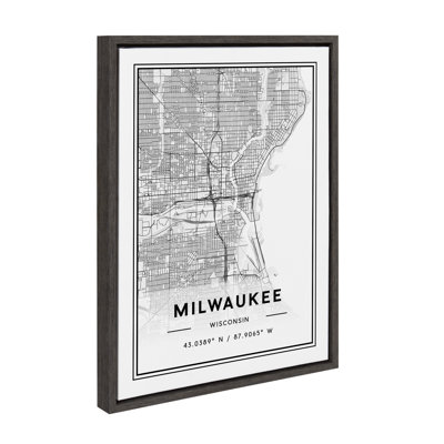 Milwaukee Modern Map by Jake Goossen Framed Canvas Wall Art Print