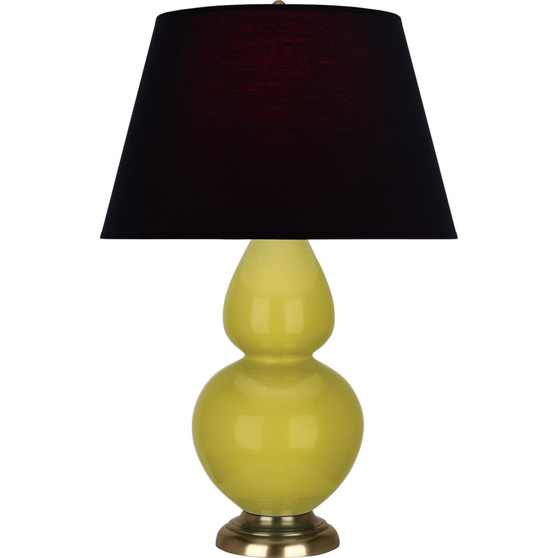 Lampe de table double gourde en céramique, Noir / Rouge, Citron glacé / laiton, Laiton