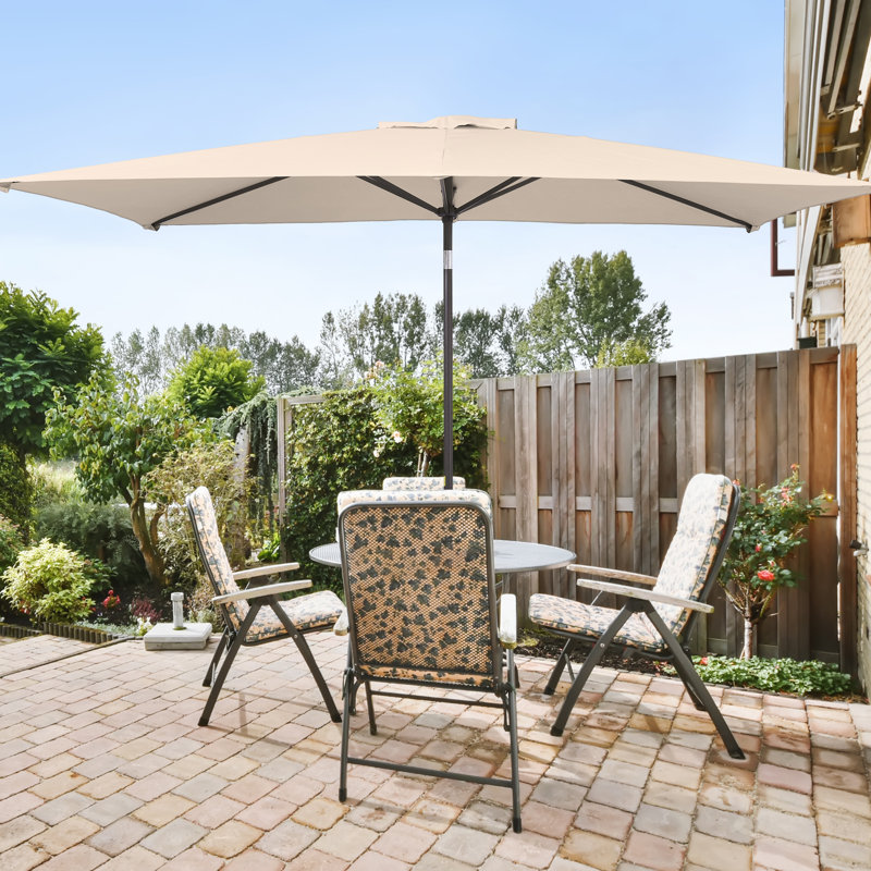 Parasol de marché rectangulaire de 10 pi x 6,5 pi Kimara, parasol d'extérieur avec manivelle et inclinaison, protection contre les rayons UV toutes saisons pour terrasse de jardin