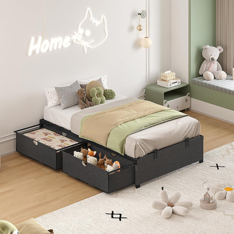 Twin Size Bed Frame With 2 Large Storage Drawers