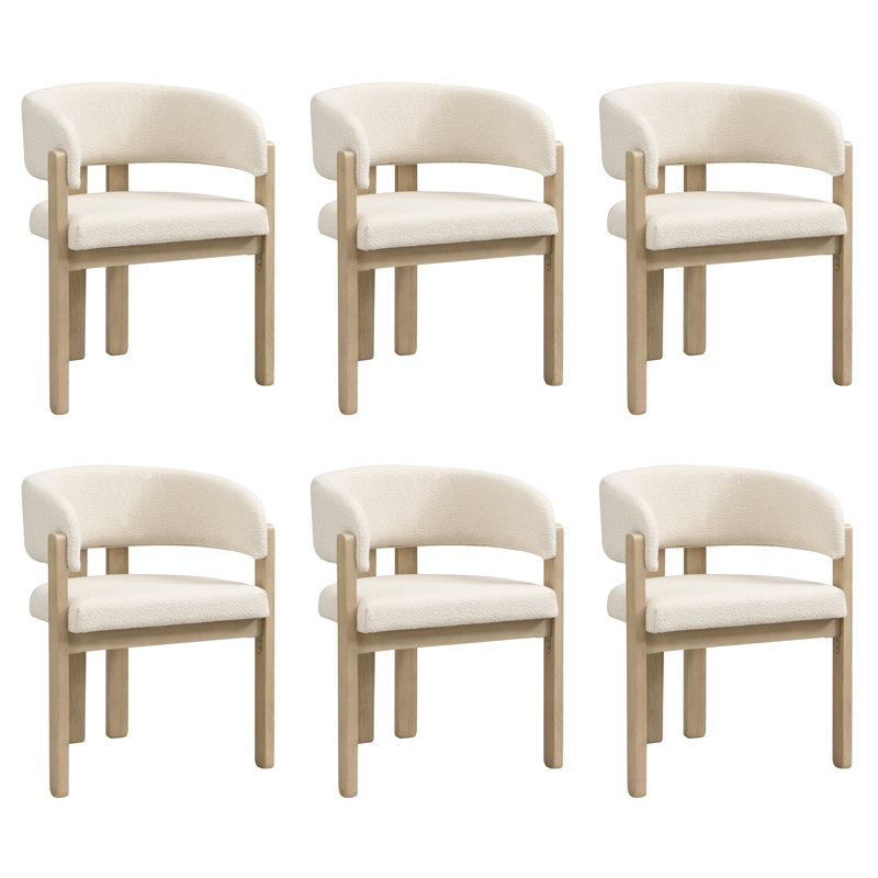 Boucle Upholstered Armchair in Beige, 6