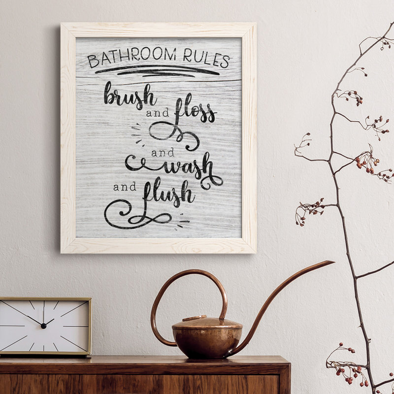 "Bathroom Rules" - Art textuel sur toile, H 44 po x l 31 po x P 1 po, Blanc
